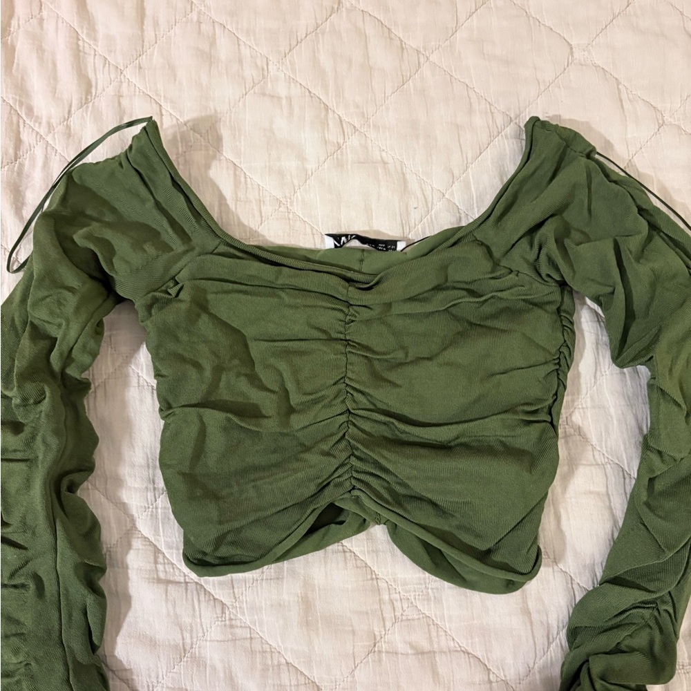 Zara Forest Green Ruched Crop Top
